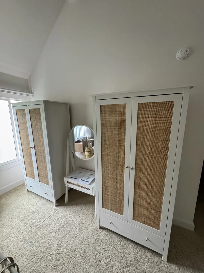 Rattan wardrobes and vanity assembled in Newport Beach, September 2026