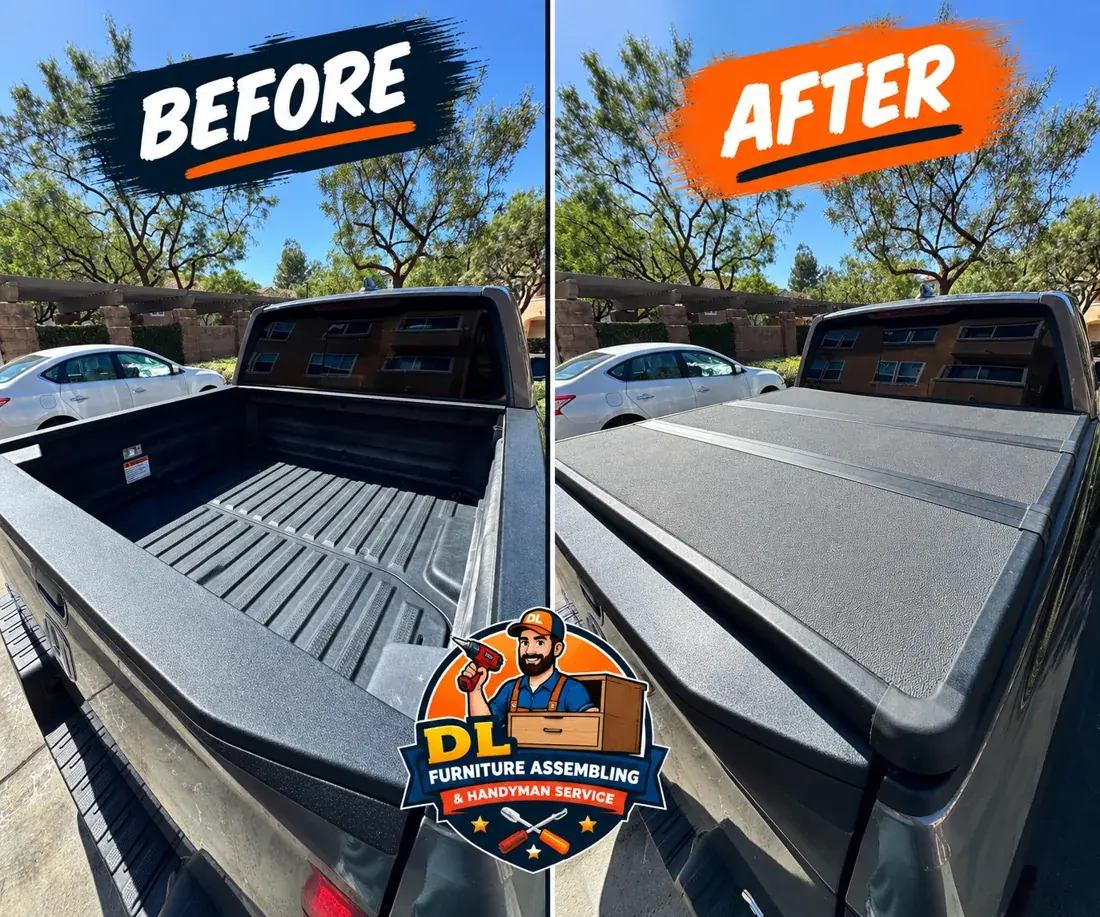 Tonneau cover installation before and after in Irvine, August 2026