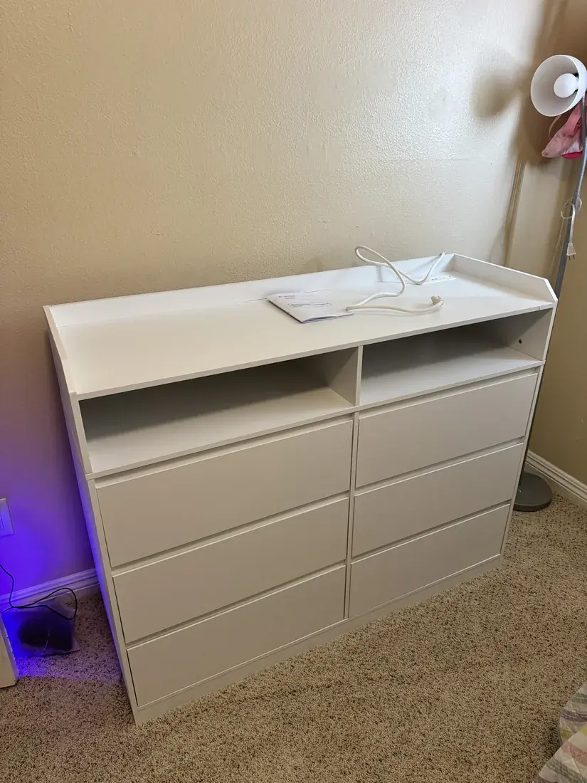 White dresser with hutch assembled in Newport Beach, October 2026